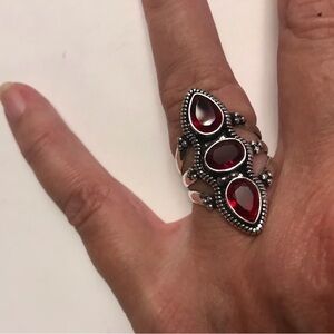 Garnet Stamped 925 Sterling Silver Ring